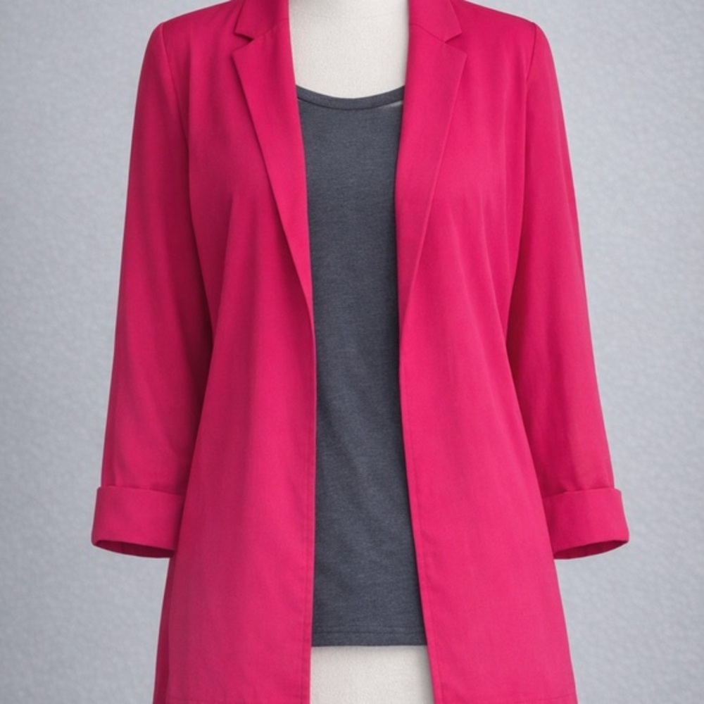 SHEIN Fuchsia Longline Open‑Front Blazer· Women’s Medium·Pink Workwear Layering